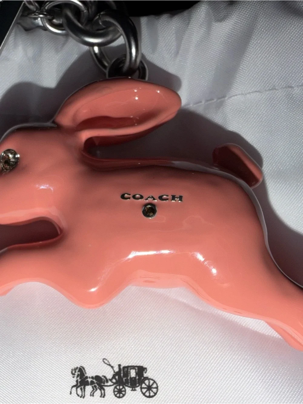 Coach Pink Bunny Keychain Charm NWT